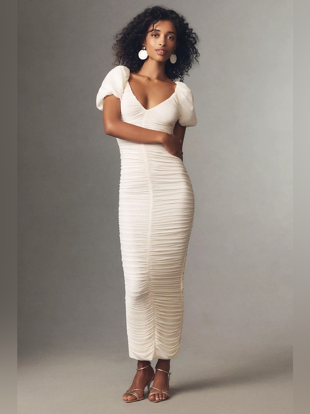 Ronny Kobo Lupine Puff-Sleeve Gathered Stretch Jersey Maxi Dress